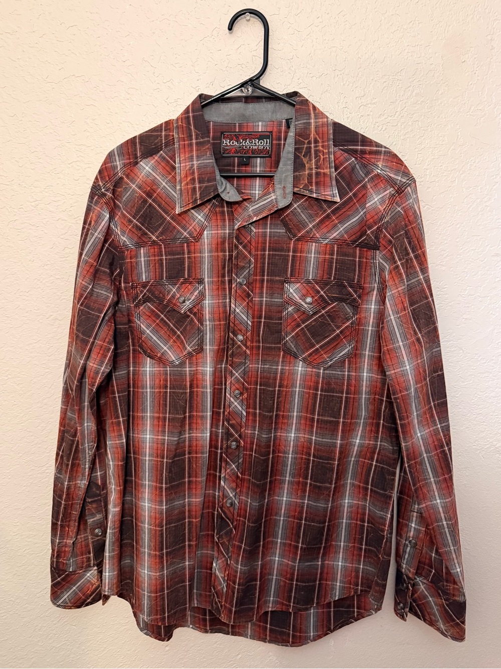 Men's Red Plaid Button-Down Western Shirt by Rock & Roll Cowboy